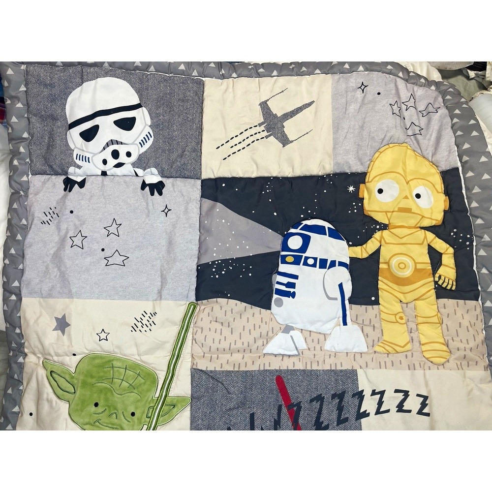 Kids Star Wars Patchwork Quilt Reversible 44x35 Darth Vader Yoda R2-D2 Cotton